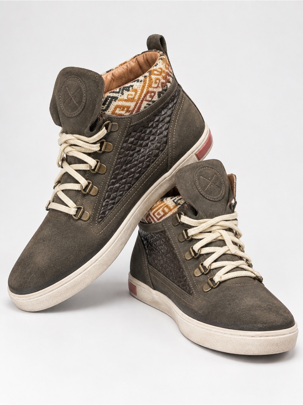 Inkkas Brown Suede Tribal Knit High Top Sneakers Women 10 / Men 8